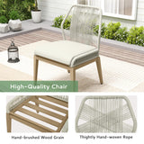 LUXIJOY Patio Dining Set 9-Piece Outdoor, Wood-Grain Aluminum Table with Umbrella Hole, Outdoor Table and Chairs Set with Removable Cuhsion, Woven Rope Back Chairs for Lawn, Garden, Backyard LUXIJOY