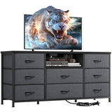 EnHomee Dresser TV Stand with Power Outlet Entertainment Center with 8 Fabric Deep Drawers Media Console Table for 55" TV Wide Storage Drawer Dresser for Bedroom, Living Room, Entryway, Grey EnHomee