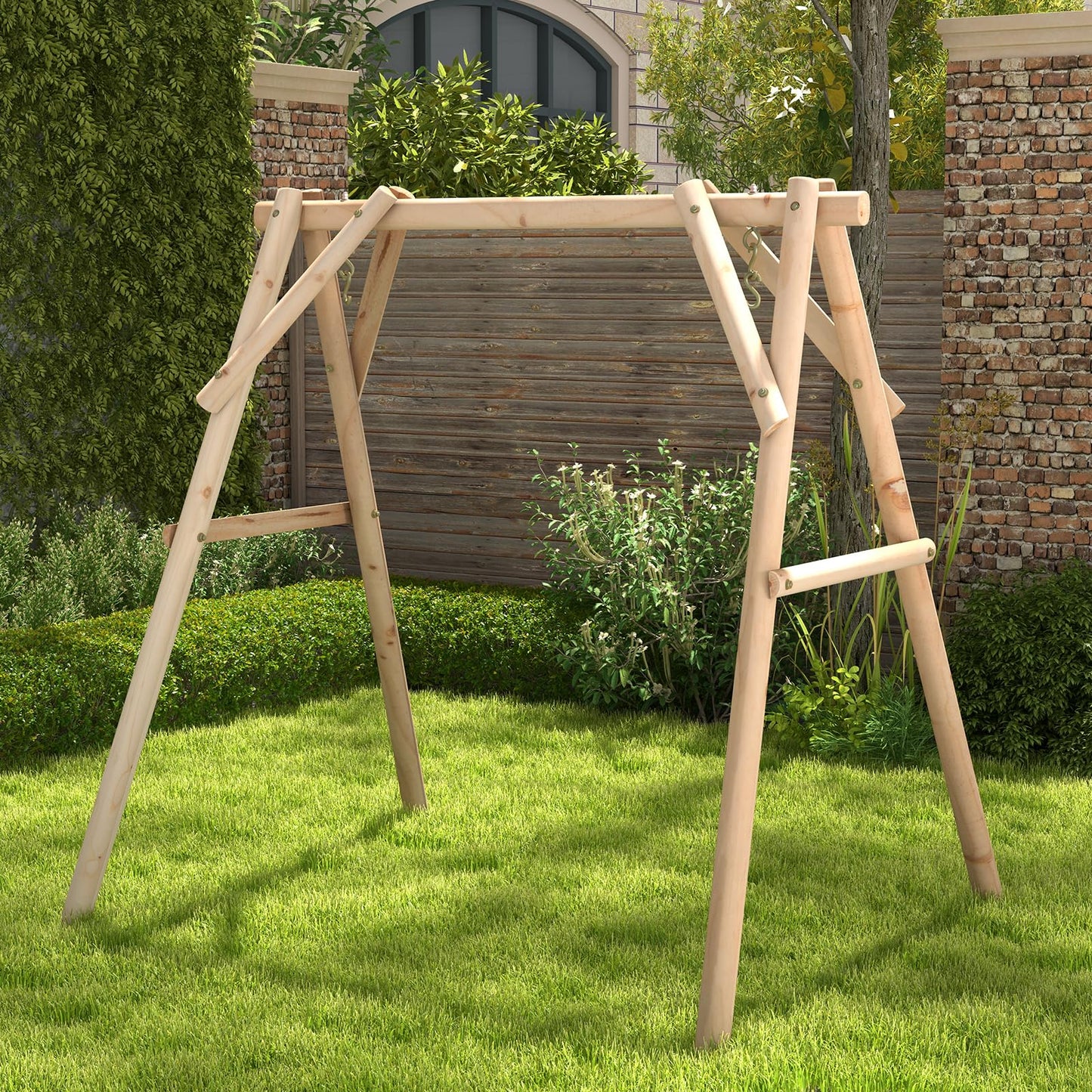 Tangkula 770lbs Porch Swing Frame, Heavy Duty A-Frame Wooden Swing Stand with Reinforced Bars, Freestanding Log Porch Swing Frame Only for DIY Painting, Ideal for Porch, Lawn, Garden, Backyar - WoodArtSupply