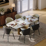 POVISON 71" Hobart Modern Dining Table for 6-8, Matte White Dining Table Sintered Stone Dining Tabletop with Bronze Carbon Steel Pedestal for Dining Room (Table Only) POVISON
