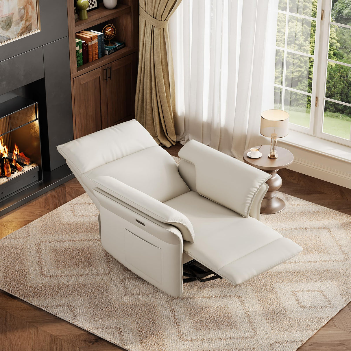 GarveeHome Power Recliner Chair Swivel Glider Upholstered Faux Leather Nursery Rocker Reclining Sofa Chair with Charging Port, Curved Armrests & Padded Backrest (White) GarveeHome