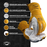 Caiman Premium Goat Grain TIG/Multi-Task Welding Gloves, Split Cowhide Back, 4-Inch Extended Cuff, White/Gold, Large (1540-5) Caiman