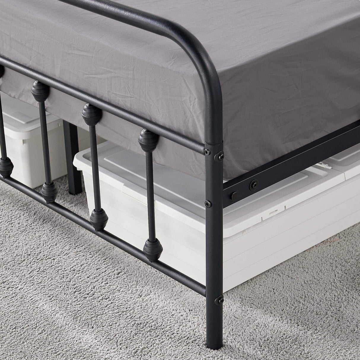 Topeakmart Victorian Style Queen Size Metal Bed Frame with Headboard and Under Bed Storage Topeakmart