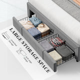 YITAHOME King Bed Frame with 3 Drawers, Upholstered Bed Frame with Storage Headboard, LED Platform Bed with Charging Station, No Box Spring Required, Simple Setup (Grey) YITAHOME