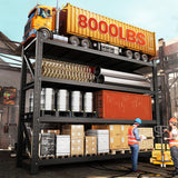 75” W Heavy Duty Metal Shelf, 8000LBS Metal Garage Shelving Units, 4 Tier Storage rack shelves, Steel Industrial Shelving , Adjustable Standing Shelf for Basement/Warehouse 75"W x 24"D x 70"H, Black AFAIF