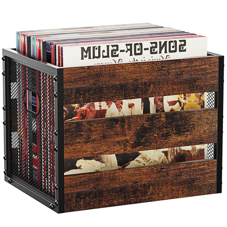 DOLALIKE Vinyl Record Storage, Vintage Wood Album Holder with Dividers for 100+ Records, Box Case Crate for Books, Magazines, Organizer (Classic Cube) DOLALIKE