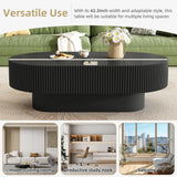 Merax Modern Oval Coffee Table with Sturdy Base, Wood Minimalist Fluted Center Tables for Living Room Reception Room, Easy Assemble,Black Merax