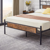 VECELO Rustic Industrial Queen Platform Bed Frame with Wood Headboard - No Box Spring Needed, Brown VECELO