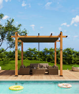 GarveeLife 10 x 10 Ft Wood-Grain Aluminum Pergola Outdoor Pergola with Retractable Canopy Sun Shade Shelter for Garden, Patio, Backyard, Deck - Gray GarveeLife