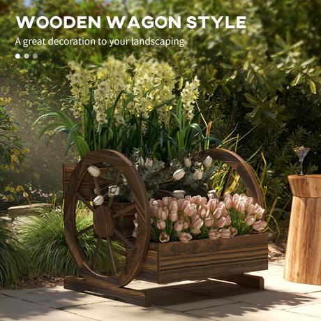 Outsunny 3-Tier Raised Garden Bed, Wooden Wagon Planter Boxes with Drainage Holes, for Vegetables Flowers Herbs, 25" x 24" x 23" Outsunny