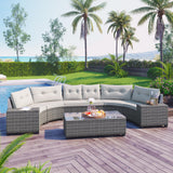 YSWH 8-Pieces Half Moon Patio Furniture Set Outdoor Sectional Couch Wicker Patio Furniture Cushioned Sofa with Coffee Table and Side Tables Beige YSWH