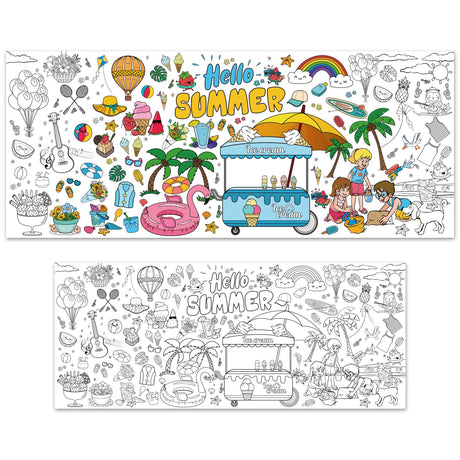 OHOME Summer Giant Coloring Poster/Tablecloth - Summer Decorations - 30 x 72 Inches Jumbo Paper Coloring Banner - Kids Crafts Gifts Toys Games Ice Cream Party Decorations - Arts Crafts Supplies OHOME