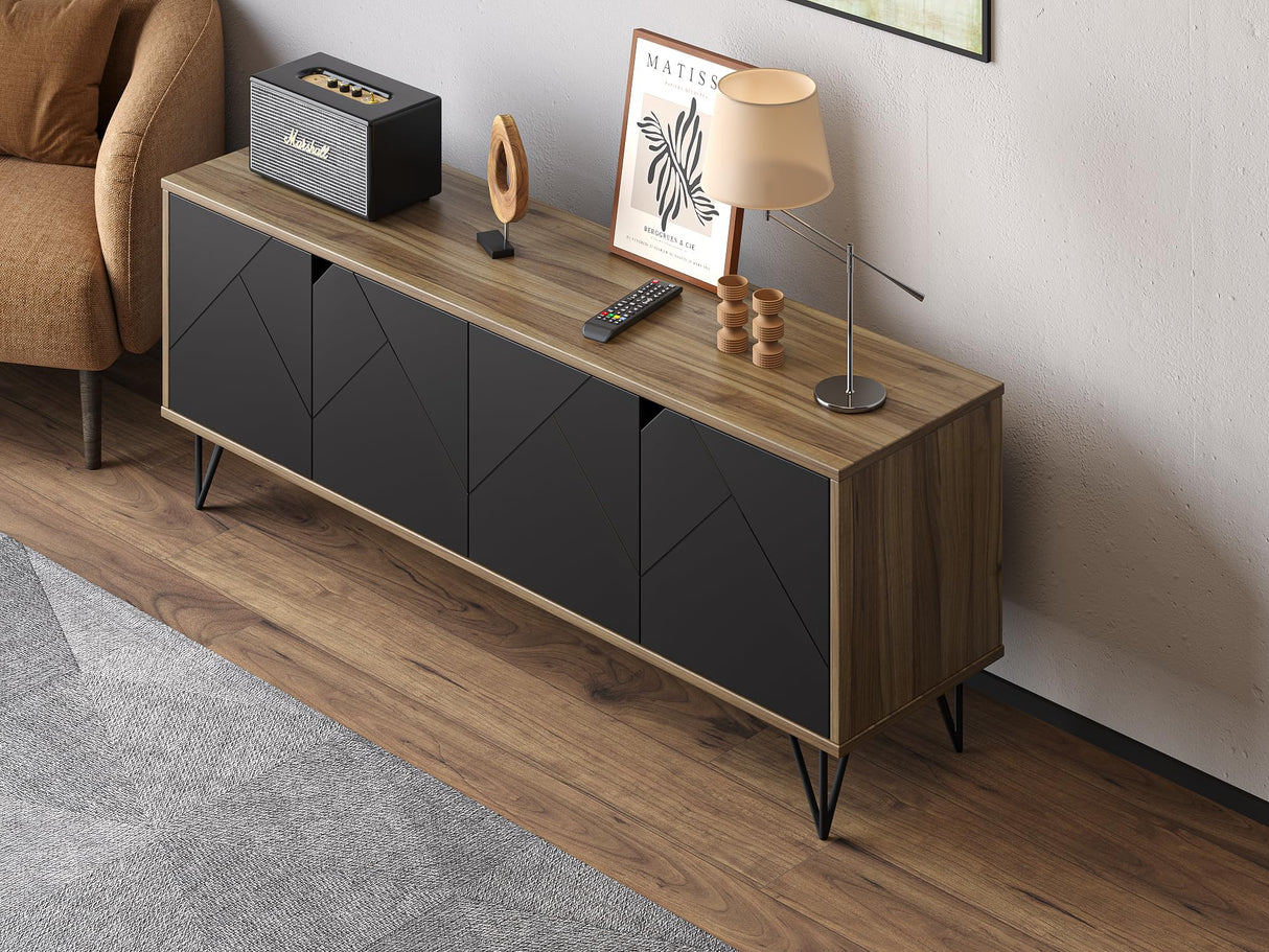 Mid Century Modern TV Stand Console for Living Room (55 to 65 Inch Television) Black and Brown with Storage Cabinets, Modern Designs by Crafts and Comfort Modern Design By Crafts & comfort
