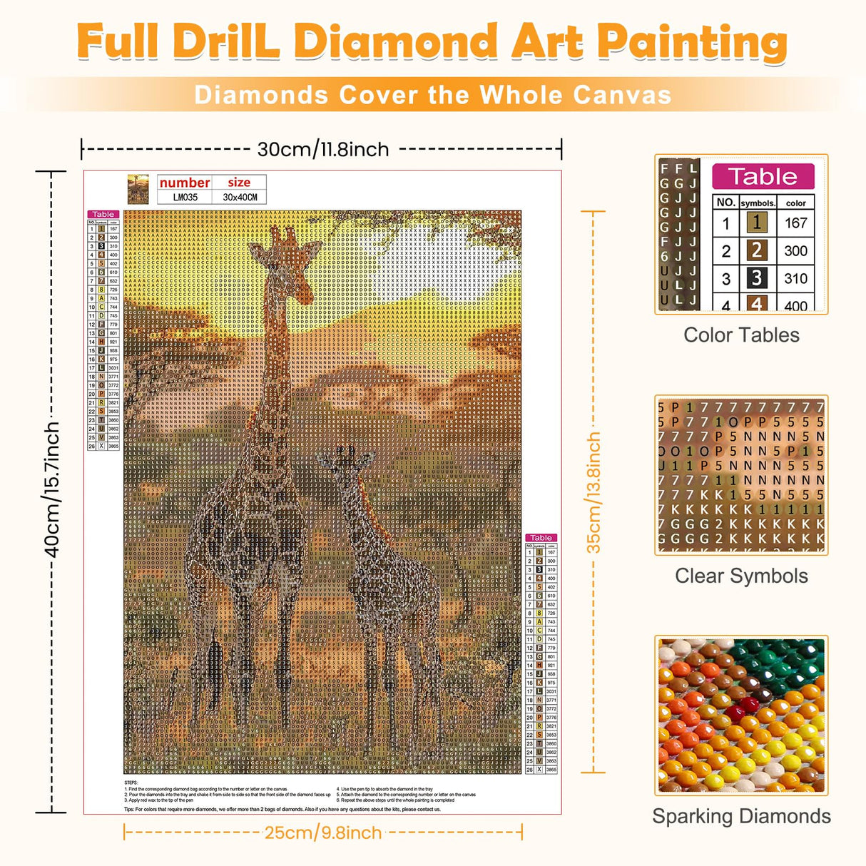MOGTAA Giraffe Diamond Art Kits for Adults, 5D Full Drill Diamond Painting Kits for Adults Beginner, DIY Animal Round Diamond Dots for Adults, Gem Art Home Wall Decor 12 X 16Inch MOGTAA