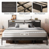 LIKIMIO King Bed Frame with Headboard, Dark Wood Camas King with Strong Supports, Sturdy, Noise-Free, No Box Spring Needed, Charcoal Grey LIKIMIO