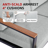 NATURAL EXPRESSIONS 4 Pieces Patio Furniture Sets,Outdoor Metal Sectional Furniture Modern Patio Conversation Set,Fuaxwood Anti-Scald Armrest,Sling Mesh,Tempered-Glass Table,4" Olefin Cushions NATURAL EXPRESSIONS