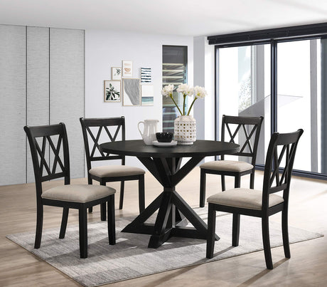 Roundhill Furniture Windvale Cross-Buck Wood 5-Piece Dining Set in Black Roundhill Furniture