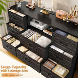 EnHomee Black Dresser for Bedroom with Charging Station, 8 Drawers Dressers & 55 inch TV Stand for Bedroom, Fabric Chest of Drawers with Open Shelves, Sturdy Dresser for Closet Living Room, Hallway EnHomee