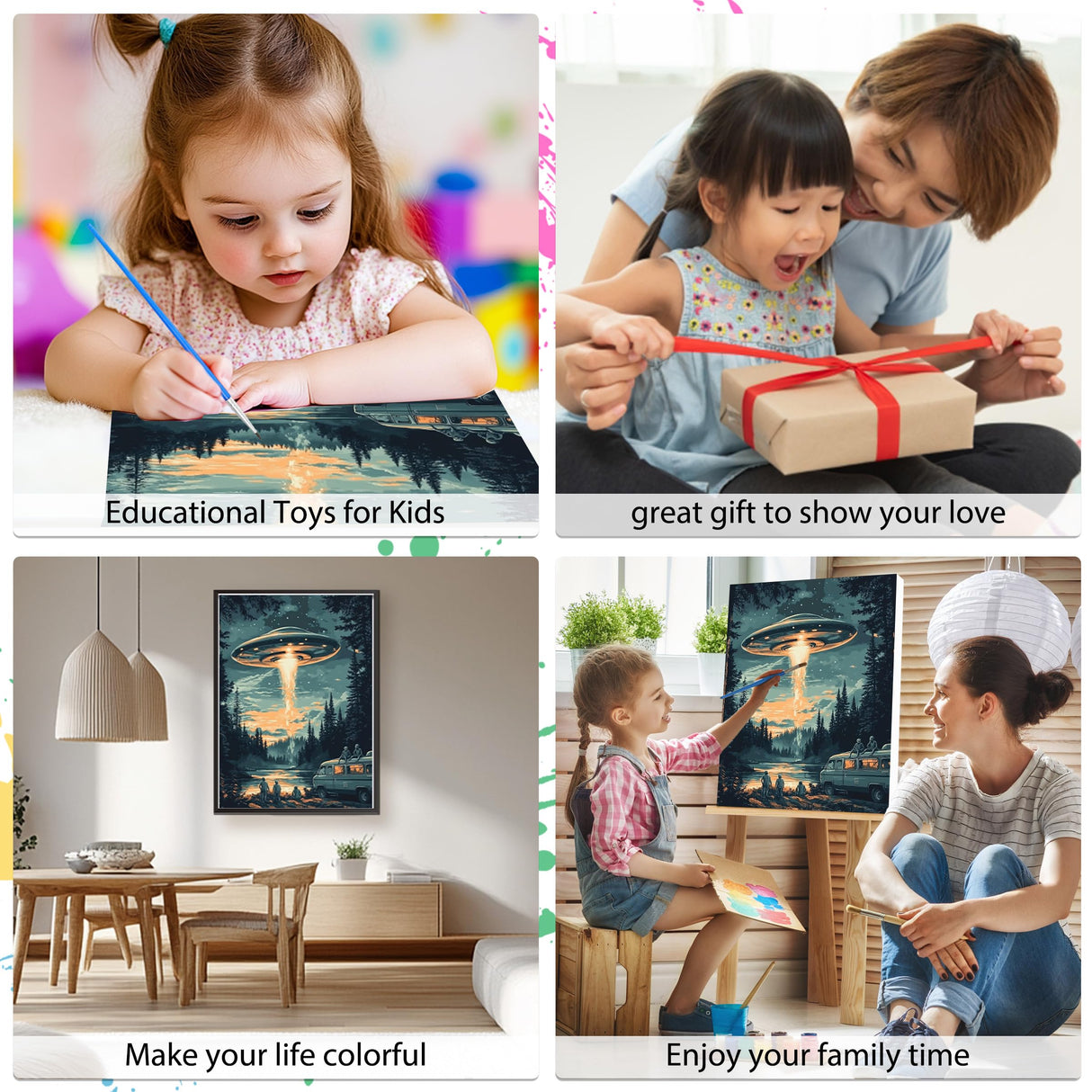 EOBROMD Framed Paint by Numbers Kits for Adults Bus in Forest, DIY UFO Acrylic Paint by Number on Stretched Canvas, Painting Kits Adults Oil Paint by Numbers for Home Decor 12x16inch EOBROMD