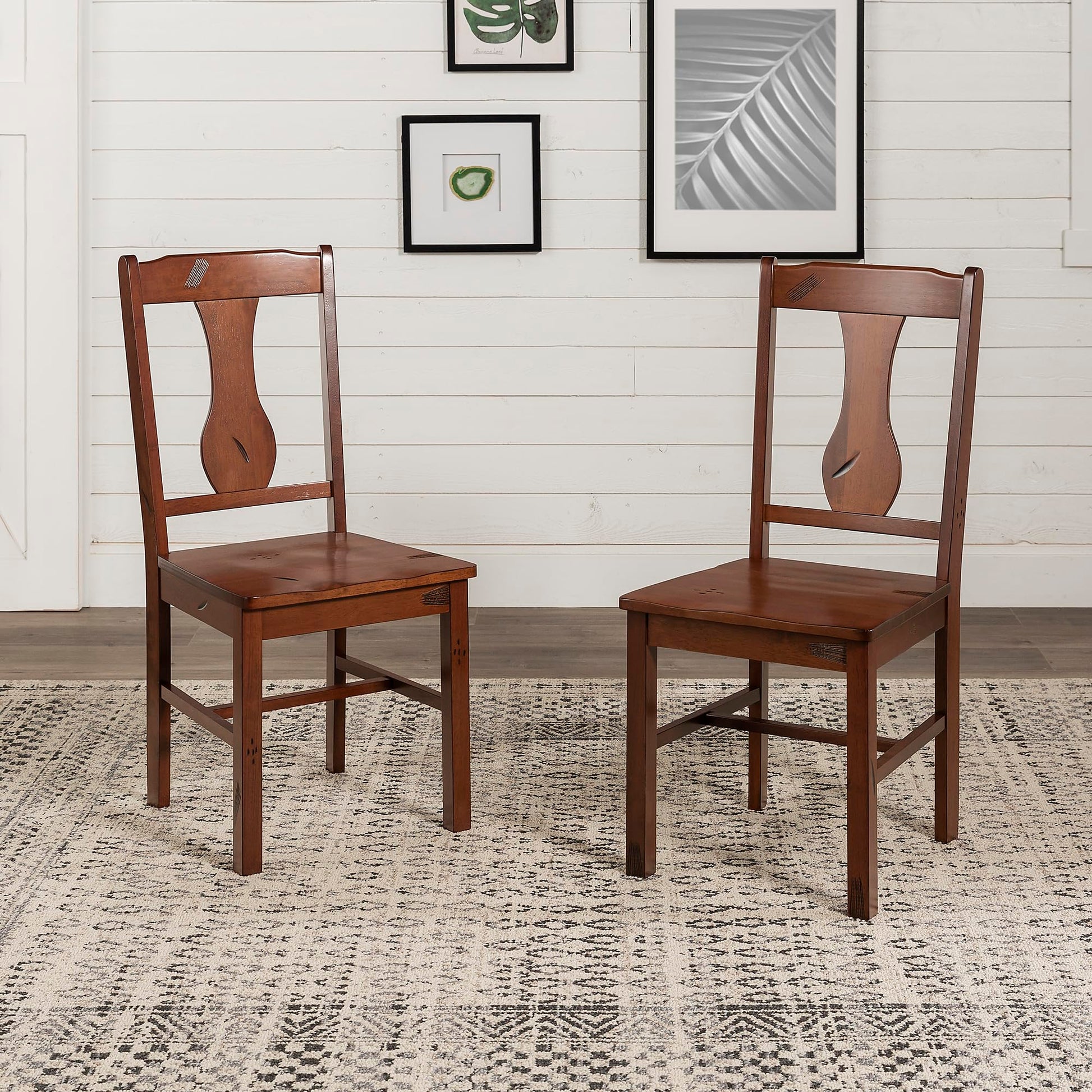 Walker Edison Rustic Farmhouse Wood Distressed Dining Room Chairs Kitchen Armless Dining Chairs Kitchen, Set of 2, Brown Oak - WoodArtSupply