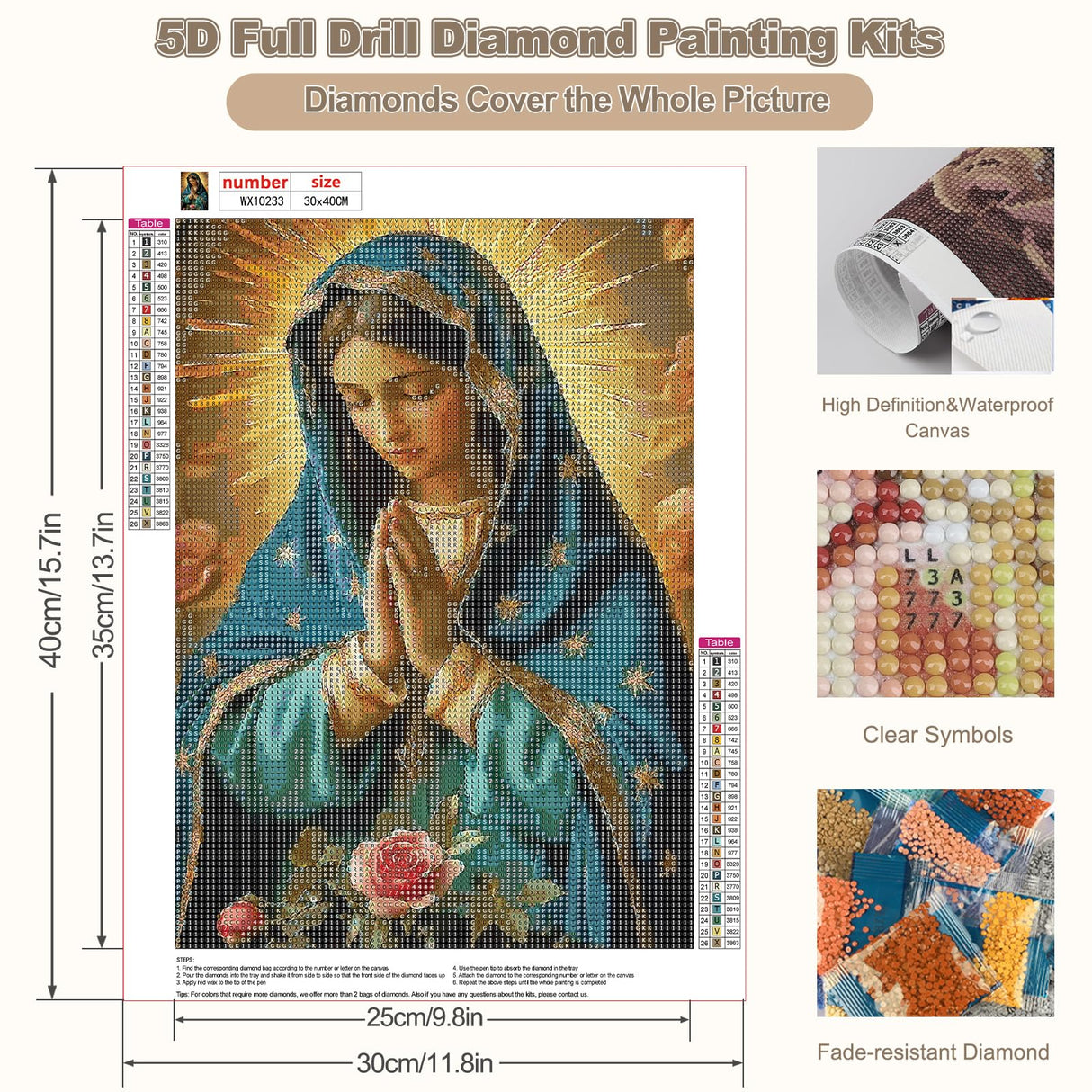CEOVR Virgin Mary Diamond Painting Kits for Adults, Virgin Mary Pray Diamond Art Dots 5D Full Drill DIY Gem Art, Adult Crafts Kits Arts and Crafts, Wall Decor for Home Office 12x16in CEOVR