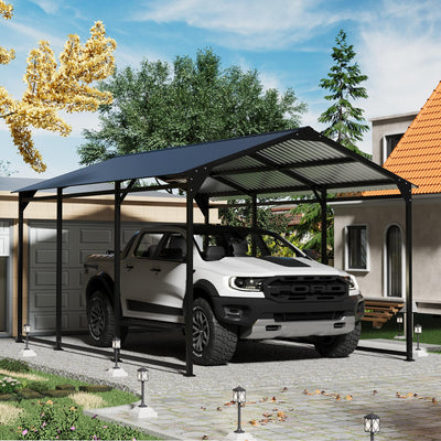 Carport Canopy 10x15 Heavy Duty,Metal Carport with Reinforced Structrure and Base,Outdoor Garage Car Shelter Frame for Pickup, Boat, Car and Tractors，Black