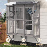 KEIKI 77" H Cat House Outdoor Catio for Cats, Weatherproof Large Walk-in Window-Mounted Cat Enclosure with 3 Access Doors, Multi-Level Cat Playhouse, Secure Outdoor Cat House, Gray KEIKI