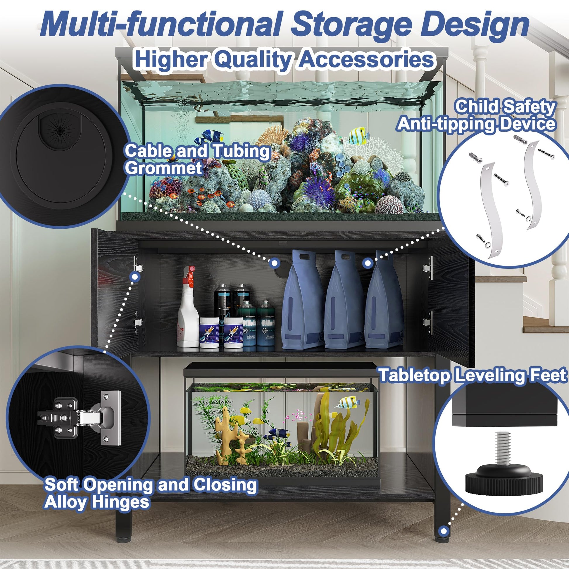 Xilingol 40-50 Gallon Aquarium Stand, Fish Tank Stand with Cabinet for Fish Accessories Storage, Heavy Duty Metal Frame, 990LBS Capacity, Turtle Tank, Reptile Terrariums and Breeder Tank Stan - WoodArtSupply