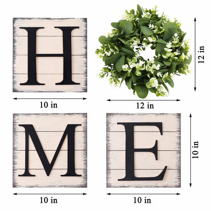 HRENCY Farmhouse Wall Decor Room Decor Wood Home Sign with Artificial Eucalyptus for O, Rustic Hanging Wooden Sign with Letters Decorative Home Decor Clearance Living Room Decor