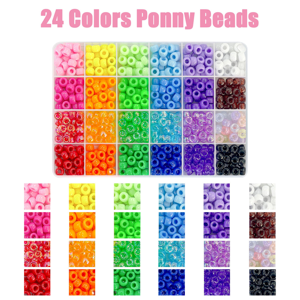 LIS HEGENSA Pony Beads Bulk,Kandi Beads for Necklace Jewelry Making Hair Braiding,Bracelets Making Kits,Hair Bead,Bracelet Beads,Plastic Beads for Crafts Braids Girls(24 Color,1000PCS) LIS HEGENSA