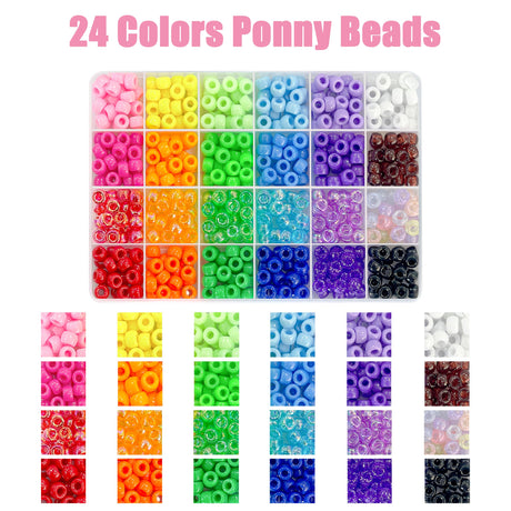 LIS HEGENSA Pony Beads Bulk,Kandi Beads for Necklace Jewelry Making Hair Braiding,Bracelets Making Kits,Hair Bead,Bracelet Beads,Plastic Beads for Crafts Braids Girls(24 Color,1000PCS) LIS HEGENSA