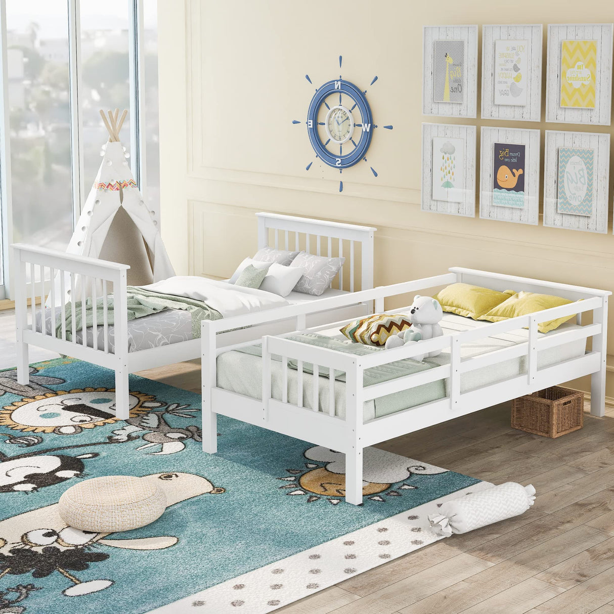 Harper & Bright Designs Twin Over Twin Bunk Bed with Stairs, Solid Wood Bunk Bed Frame with Storage for Kids Teens Adults Bedroom Dorm - White Harper & Bright Designs