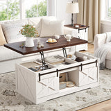 EnHomee Farmhouse Lift Top Coffee Table with Sliding Barn Door 48" W Large Coffee Tables for Living Room, Wood Center Table with Hidden Storage Compartment, Antique White EnHomee