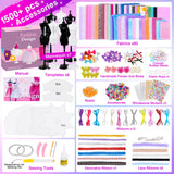MINIFUN 1500+Pcs Fashion Designer Kit for Girls, Sewing Kit with 7 Mannequins, DIY Arts and Crafts Kit for Kids, Doll Clothes Making Kit, Girl Toys for Age 6 7 8 9 10 11 12 Year Old Gifts MINIFUN