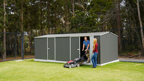 Absco Workshop 20 Ft. x 10 Ft. Metal Storage Shed DIY Galvanized Steel Sheds for Lawn Mower, Equipment, Workbench, Tools, Garden in The Yard, Garden, Patio, Outdoor Storage (Woodland Gray) ABSCO