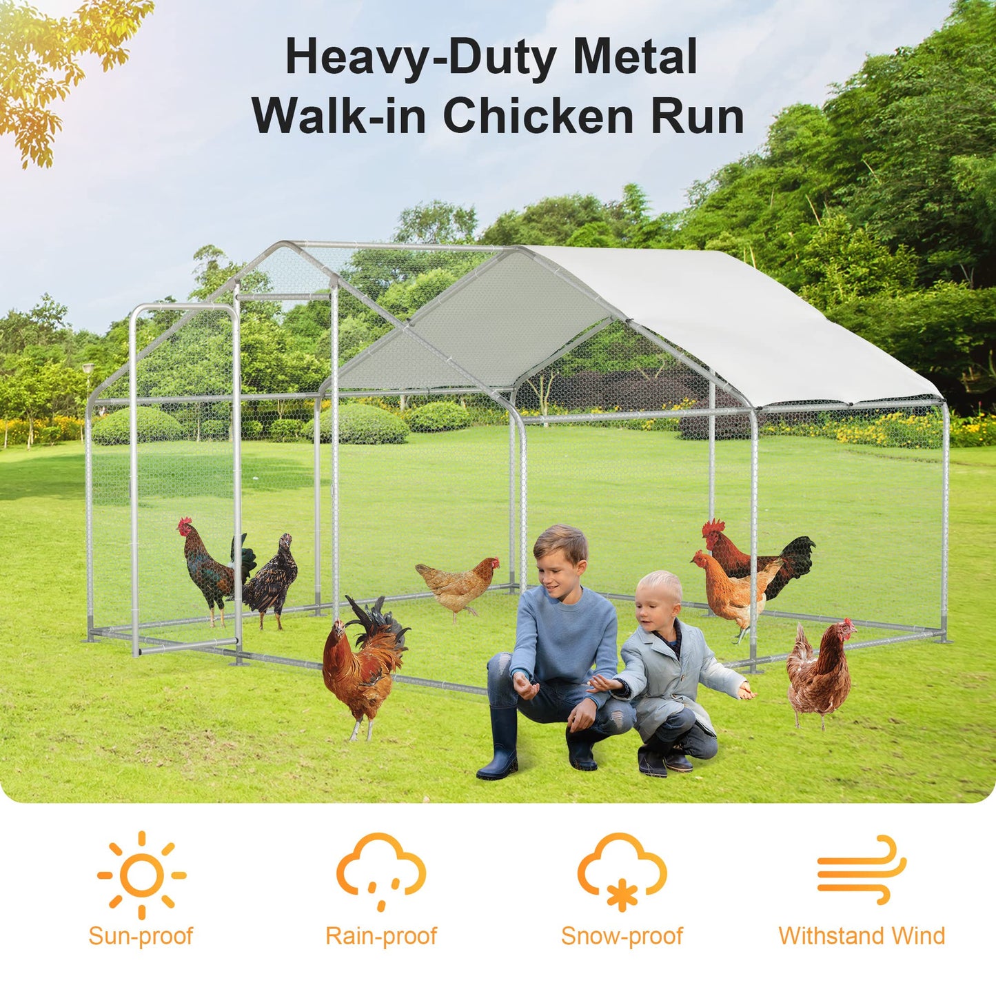 Morngardo Chicken Coop Large Metal Run for 20 Chickens Walk in Yard Poultry Cage Hen House with Waterproof Cover (96.8 Square Feet) - WoodArtSupply