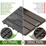 PrimeZone 27 PCS Plastic Interlocking Patio Deck Tiles - 12" x 12" Waterproof Indoor Outdoor Flooring, Patio Floor Decking for Balcony, Backyard, Garden & Poolside, All Weather Use, Dark Grey PrimeZone