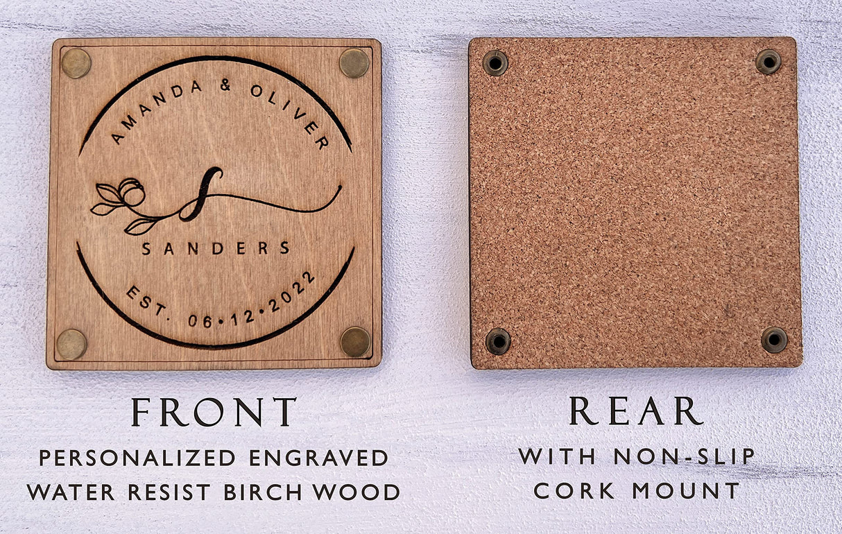 Personalized Coaster Wedding Gifts for Couple Unique Birch Wooden Coasters, Anniversary Gifts, Personalized Wedding Gift, Housewarming Gift, Set of 4, 6, 8, 12, 16 vitawed
