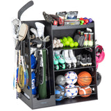 GoSports Premium Wooden Sports Equipment Organizer with Storage Hooks - Golf Bag Rack and Multi-Sport Ball Bin for Garage GoSports