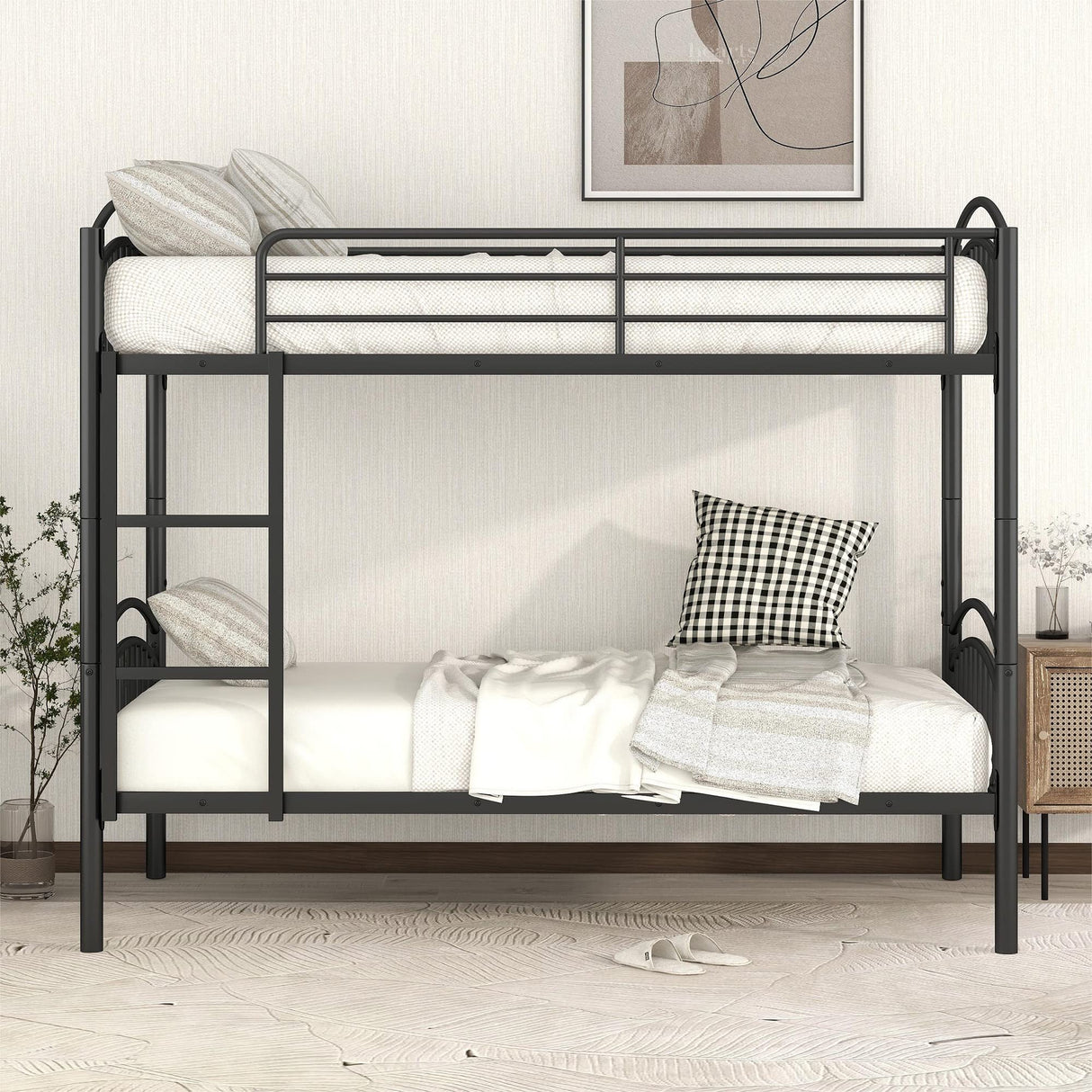 Twin Over Twin Metal Bunk Beds, Convertible Bunk Bed Divided into Two Beds for Kids Boys Girls Teens,Black Bellemave