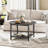 YITAHOME Coffee Tables for Living Room, Round Small Coffee Table with Storage, 2 Tier Modern Coffee Table, Wood Circle Center Table with Metal Frame, Dark Grey YITAHOME