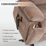 Dual Motor Power Lift Chair for Elderly with Vibration Massage and Lumbar Heating for Living Room, Electric Lay Flat Recliner with Cup Holders Remote Controls, Medium-Firm Chenille Fabric, Brown EZZUP