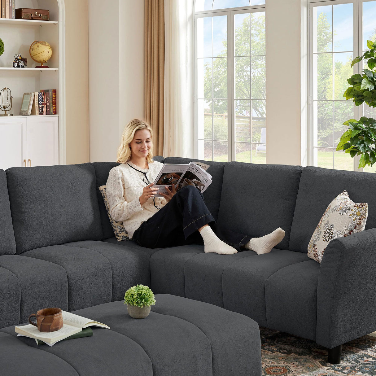 Jarenie 102" Convertible Sectional Sofa Couch, L Shaped Couch with Back Cushions, Modern Upholstered 6-Seat Reversible Sofa Set for Living Room, Apartment, Office, Dark Grey Jarenie