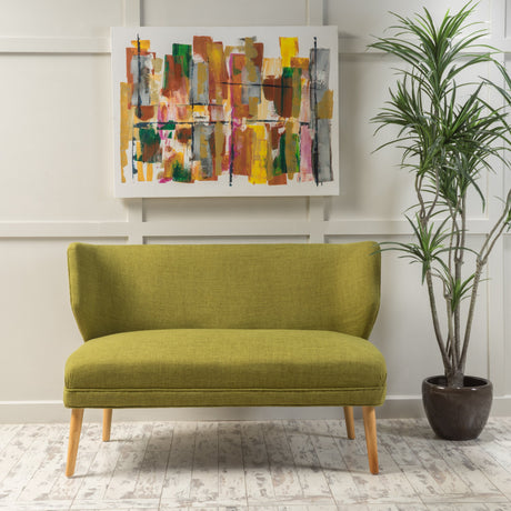 Christopher Knight Home GDFStudio Dumont Mid-Century Modern Fabric Settee, Green and Natural GDFStudio