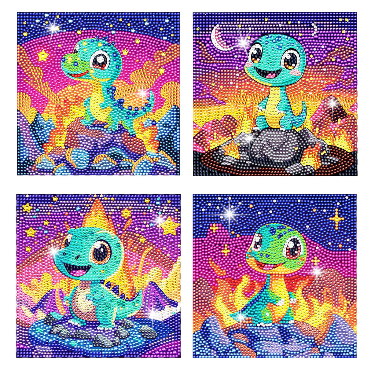 O&BTRC01 Diamond Painting -Dragon Diamond Art Kits Dinosaurs Gem Diamond Art Painting for Beginners 4 Pack O&BTRC01