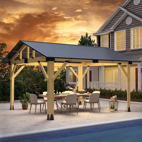 Raysfung 11' x 13' Wood Gazebo, Outdoor Hardtop Gazebo with Galvanized Steel Roof, Cedar Wooden Frame Gazebo for Garden, Patio, Deck Raysfung