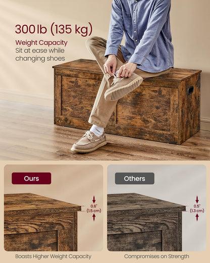 VASAGLE Storage Chest, Storage Trunk with 2 Safety Hinges, Storage Bench, Shoe Bench, Farmhouse Style, 15.7 x 39.4 x 18.3 Inches, for Entryway, Bedroom, Living Room, Rustic Brown ULSB164K01 - WoodArtSupply