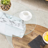 Ebullient Glass Coffee Table, 47" Oval Coffee Table, 2-Tier Glass Tabletop with Wood Base, Easy to Maintain and Assemble, Ideal for Dining Room, Living Room Ebullient