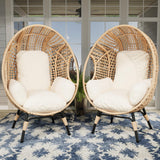 TQKVIPI 2 pcs Oversized Wicker Egg Chair Outdoor Indoor - Rattan Patio Egg Lounge Chairs with Cushion 500lbs Capacity for Living Room, Balcony, Backyard TQKVIPI