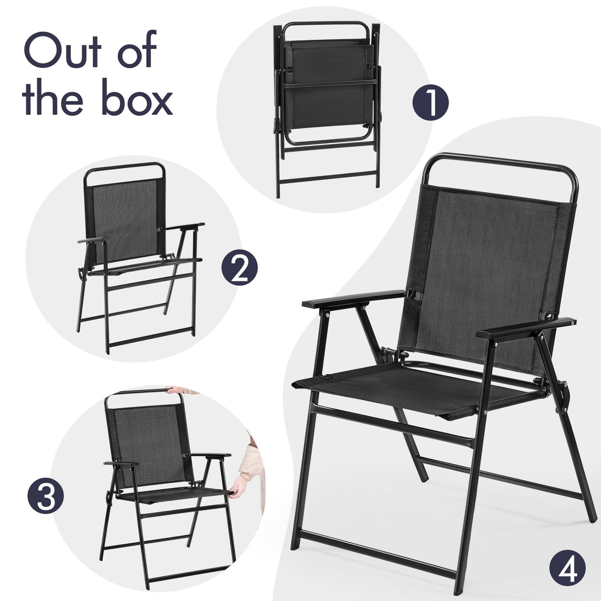 Yaheetech Outdoor Patio Chairs Set of 2, Folding Patio Chairs with Metal Frame, Armrests, Portable Dining Chairs for Camping, Lawn, Garden and Porch, Black Yaheetech